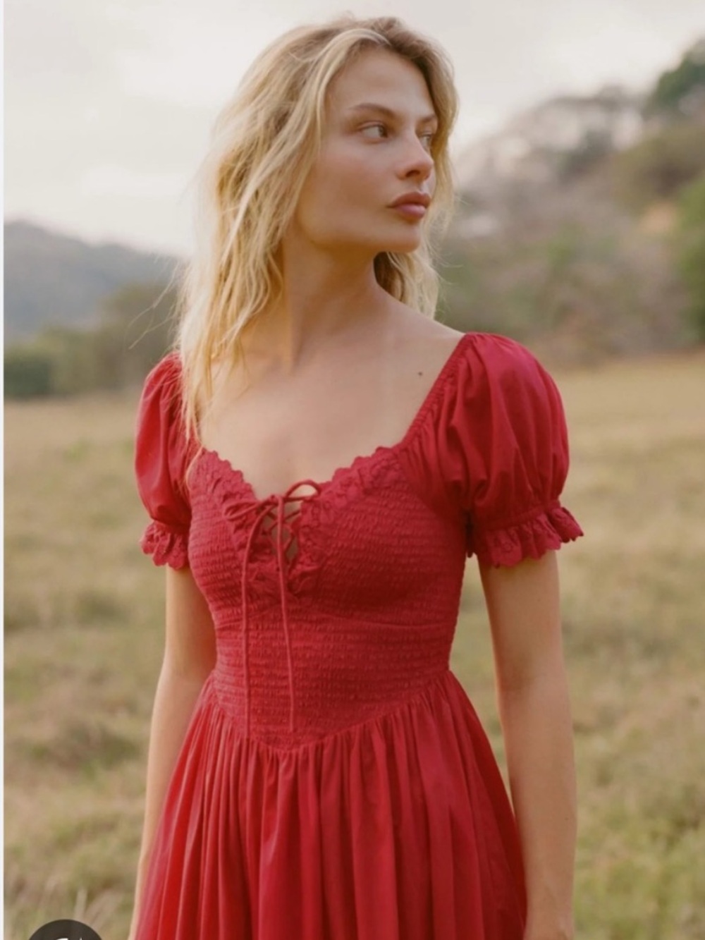Christy Dawn Cherry Smocked Midi Dress with Puff Sleeves